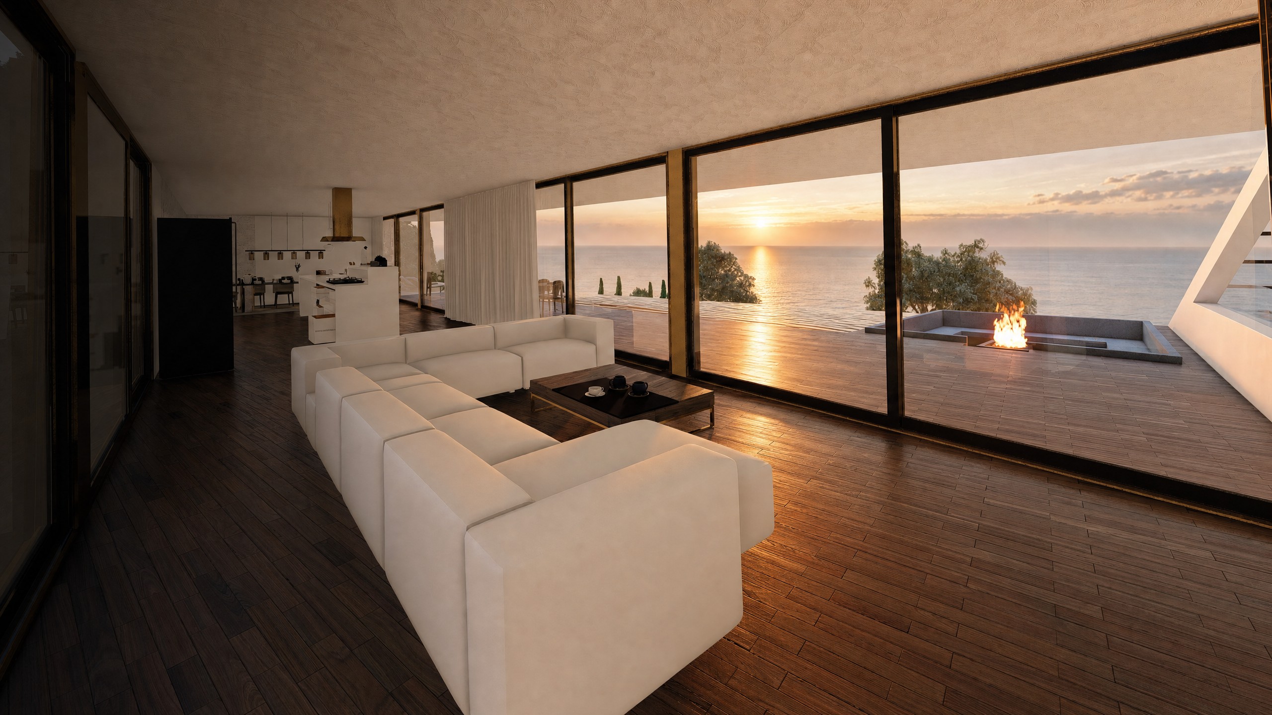 Ortus Villa Living Room Sunset View - CUBICS Architecture, Georgios Kyriakopoulos Architect & Mihaela Shtirkova Civil Engineer